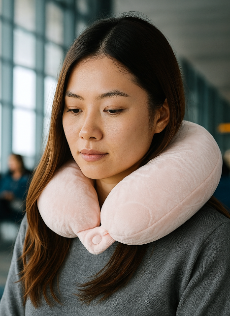 Plush Travel Neck Pillow with Button Lock – Ultra Soft Comfort