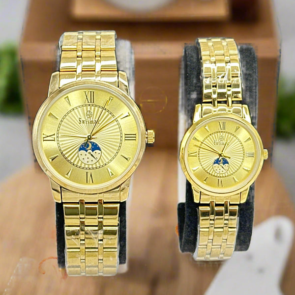 Swissmax Original Couple Watches – Gold Stainless Steel Elegance