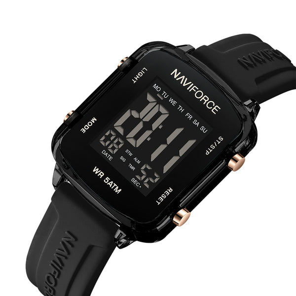 Ladies watch NF7120 Transparent LCD Digital Watch – 5ATM Waterproof, Alarm, LED Light, Silicone Strap