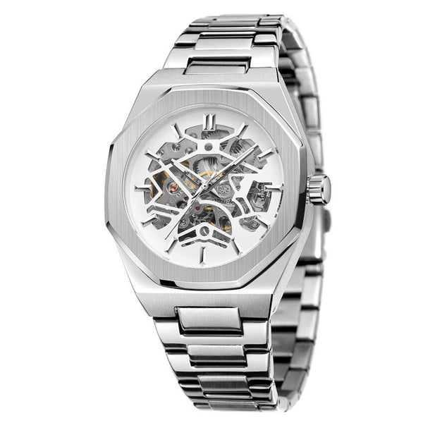 FORSINING GMT1174 Tourbillon Skeleton Mechanical Watch for Men – Automatic Movement, Stainless Steel Strap